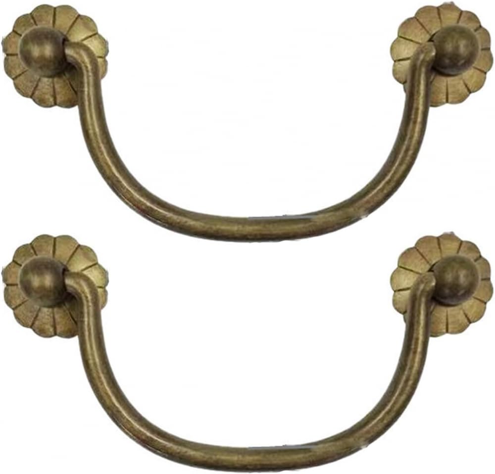 VOPLIVAT Vintage Brass Cabinet Drawer Pulls, 2 Brass Fist Ring Pull Drawer Handles, Multicolor, 6.8-9.8CM(Bronze,7.8CM)