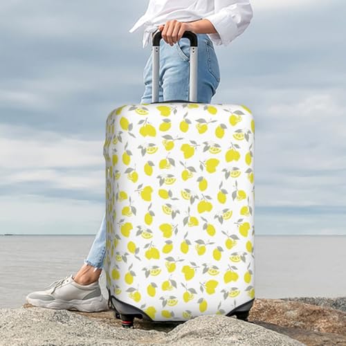 Yellow Lemon Leaves Print Luggage Cover For Suitcase,Washable Elastic Travel Suitcase Protector With Zipper Closure And Bottom Buckle – Fits 18-32" Luggage-Medium 7