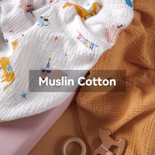 Image of TILLYOU Muslin Mini Crib Sheets 2 Pack, Pack and Play Mattress Sheets Fitted for Pack N Play, 38 x 26 Sheet for Toddler, Circus Carnival