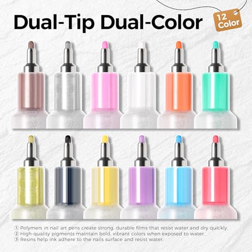Image of 0.5mm Nail Art Pens 12 Colors, Quick Dry MarkerPens for DIY Nail | Precision Fine Tip, Non-Toxic, Nail Polish Pens for Painting /Dot /Liner, Beginner & Travel Friendly, Great Gift, Home Salon