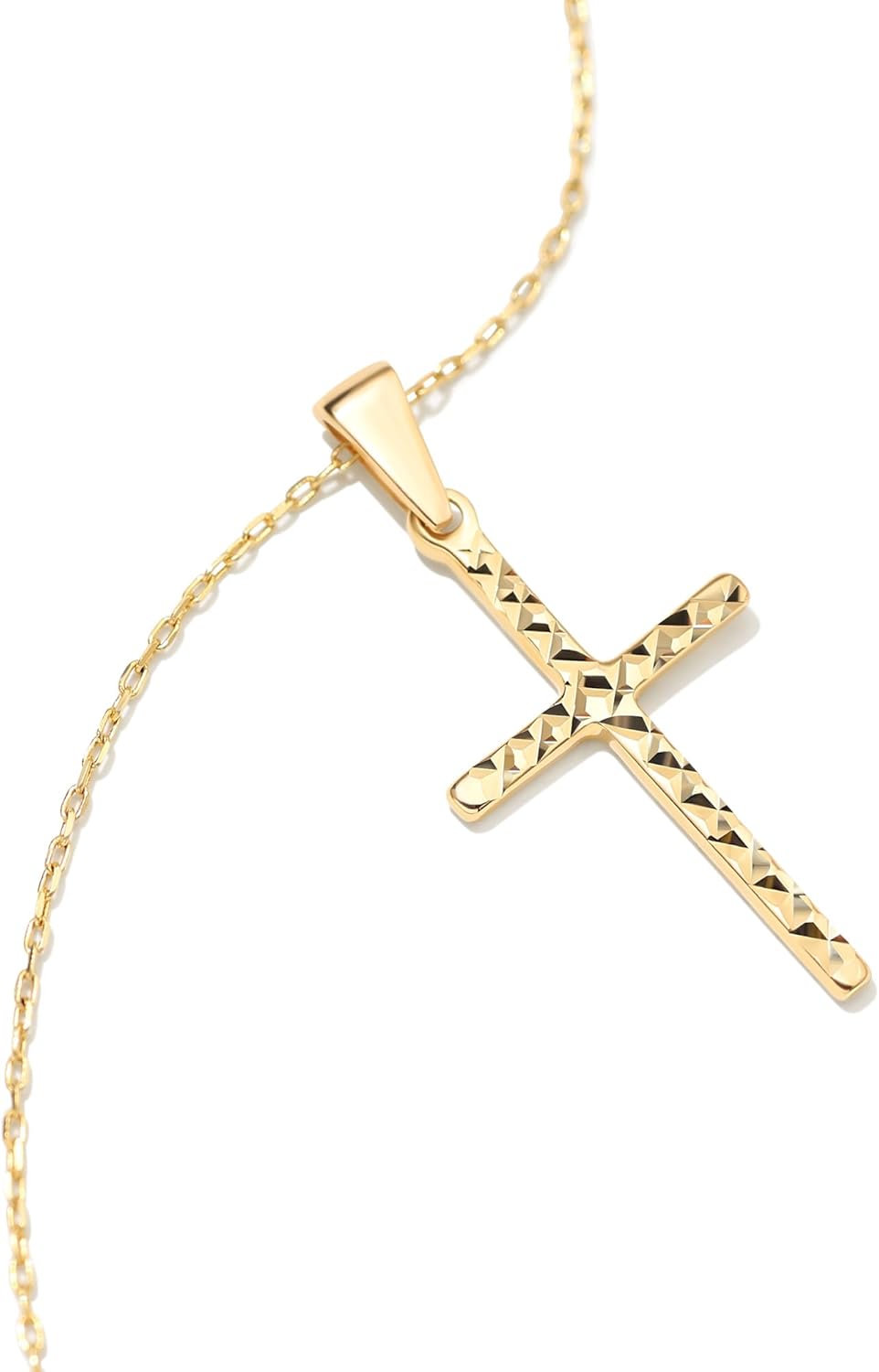 14K Solid Gold Diamond-Cut Handmade Cross Pendant
