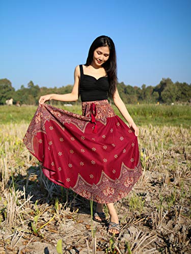 Lannaclothesdesign Women's Long Maxi Skirt Bohemian Gypsy Hippie Style Clothing Boho Skirts (Us 37 Inc S-M, Burgundy Peacock Flower) #TOP4