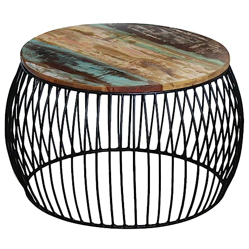 vidaXL Mesa de Centro Redonda Madera Reciclada 68x37cm Mesita Aux...