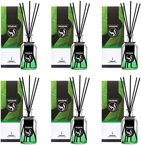 VAVANA Aromatherapy Diffuser Sticks | Reed Diffuser Set | Aromatic Home Fragrance Set | Essential Oil Diffuser Sticks, Made of Natural Scented Oils Blend | 100 ML/3.4 OZ - 6 Pack (Peppermint G.)