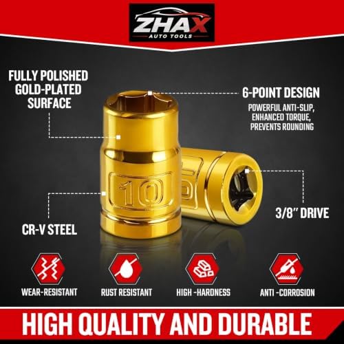 ZHAX 2팩 1cm 드라이브 10mm 얕은 소켓 세트 - 금 도금 CR-V 스틸, 6포인트 디자인, 부식 방지, 자동차 및 DIY용 — 사진 4