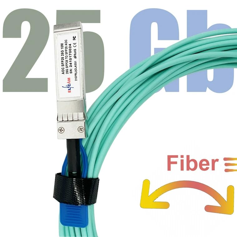Elfcam® - 5 Mètres Câble Fibre Optique 25Gbit/s OM3 SFP28 à SFP28 AOC Câble,5m