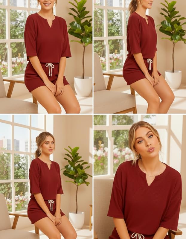 Image of KSHS Women Cotton Night Suit Top & Shorts Set | Loose Fit Printed Nightwear Co Ord Set Stylish Western | Soft Breathable Sleepwear Shorts with Pocket for Women