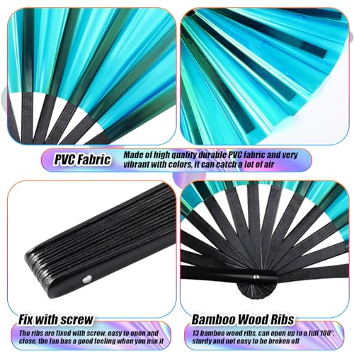Image of Maitys Large Rave Fan Folding Handheld Fans 13'' Clap Fans for Line Dancing Clack Fan Holographic Festival Accessory for Martial Art Gift Performance, Includes 2 Pouch