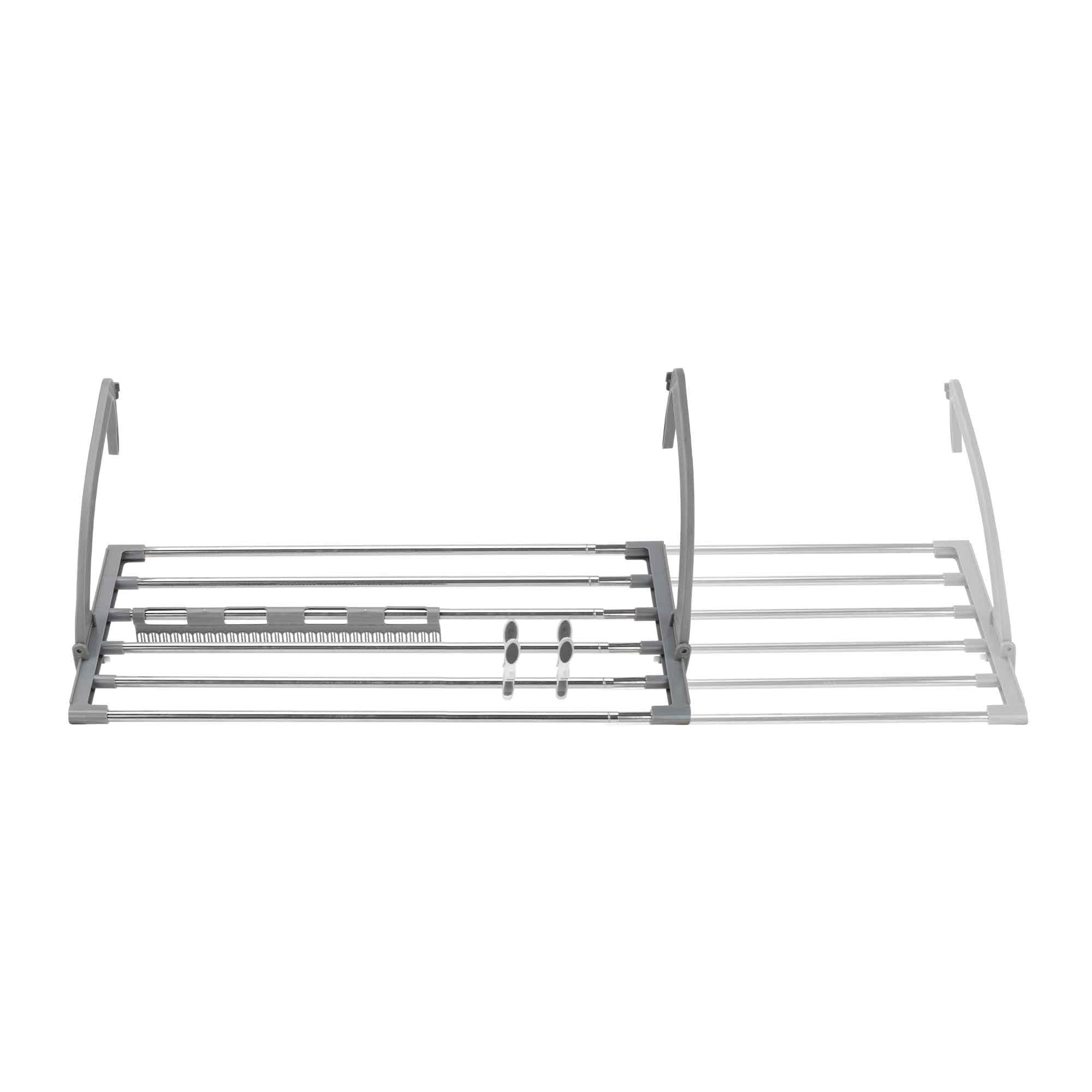 Jata Hogar HTEN2402 - Tendedero Extensible Plegable. 6 M de Superficie de tendido. De 48 hasta 96 cm. para balcón, radiador, Ventana, Ducha, … con Clips para Calcetines. Incluye 20 Pinzas. Acero INOX