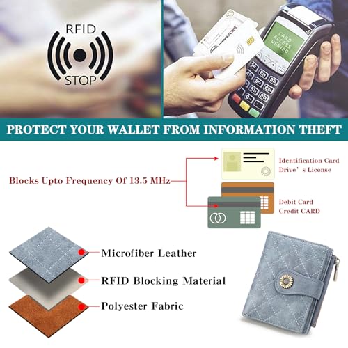 Image of FALAN MULE Small Wallet for Women Bifold RFID Blocking Leather Card Holder with Zipper Coin Pocket