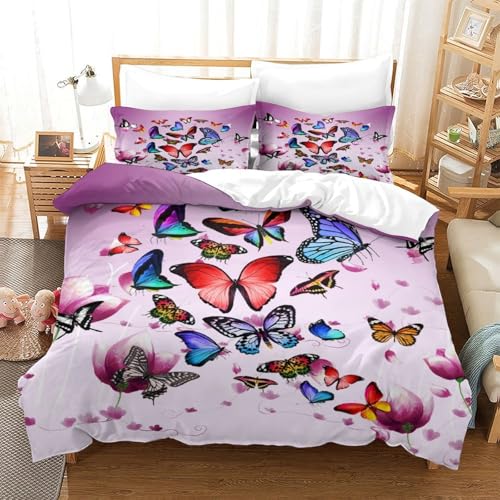 Parure housse de couette papillon effet 3D artistique en microfibre douce lit simple - 3