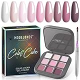 modelones 2022 Upgraded Crème Gel Nail Polish Set Manicure Palette, 9 Colors Popular Neutral Nude Solid Gel Polish White Pink Pudding Gel Soak Off LED Nail Art Kit Salon DIY Home, with Pro Nail Brus