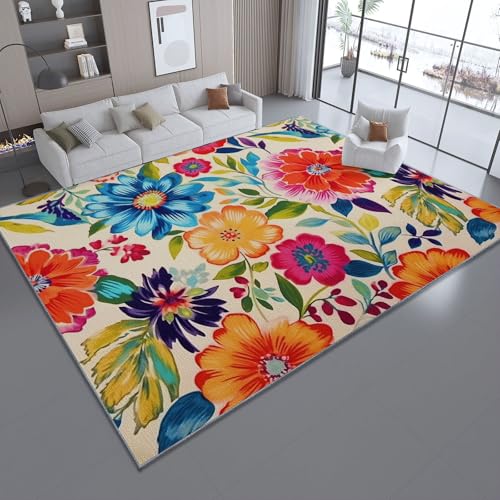 Genérico Antideslizante Alfombra Salon 120 x 180 cm, Dibujo Planta Floral Estampado Cómoda y Duradera Alfombras - Vistoso Suaves Alfombra Pelo Corto para Cocina Dormitorio Estudio Comedor