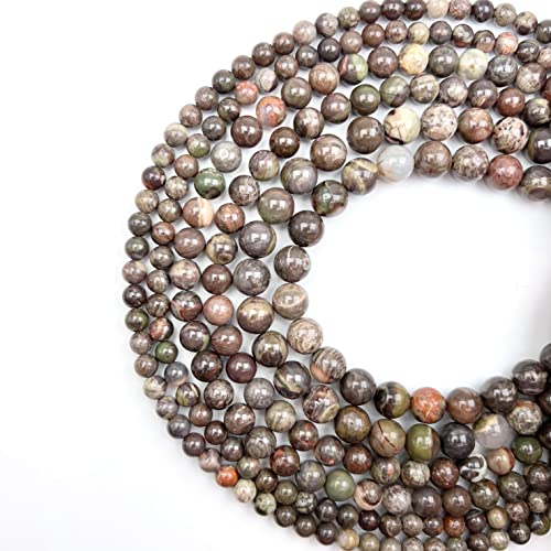 Qiwan Natural Round Loose Beads Jewelry Making DIY Bracelet Necklace Material 1 Strand 15 Inches (8mm, Rainforest Agate Gemstone)