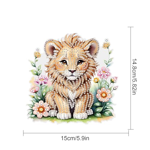 Image of DIY 5D Diamond Painting Hanging Ornament Kit Lion Design, Handmade Acrylic Diamond Art Irregular Shape Pendant, Decorative Hanging for Home, Garden, Wall, Door, and Gift