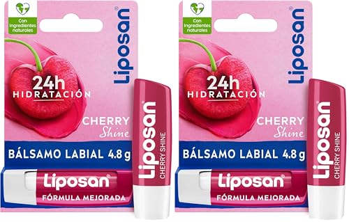 Liposan Cherry Shine (1 x 4,8 g), cacao de labios con olor a cereza, bálsamo labial con color, bálsamo hidratante para unos labios bonitos, suaves y jugosos (Paquete de 2)