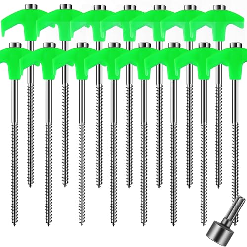 LOZAGU 15-Pack Screw in Tent Stakes Heavy Duty, 8”Drill in Style Ground Anchor Pegs with Hex Nut Driver.