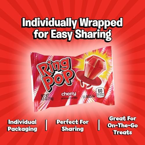 Image of Ring Pop Red Candy Lollipops, 30 Ct Bulk Individually | Wrapped in Red Cherry Flavor, Full Size, Fun Hard Candy For Birthday, Party Favors, Bachelorette Parties & Gifts For Kids