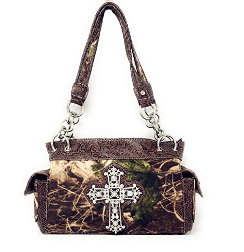 Premium Rhinestone Western Camouflage Cross Womens Shoulder Handbag Purse/Matching Wallet in 7 Colors3