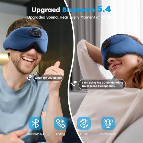 Image of LC-dolida White Noise Bluetooth 5.4 Sleep Eye Mask with Timer, 3D Sleeping Mask Headphones with 16 Soothing Sounds, Total Blackout Sleep Headphones for Side Sleeper /Women /Men (Blue)