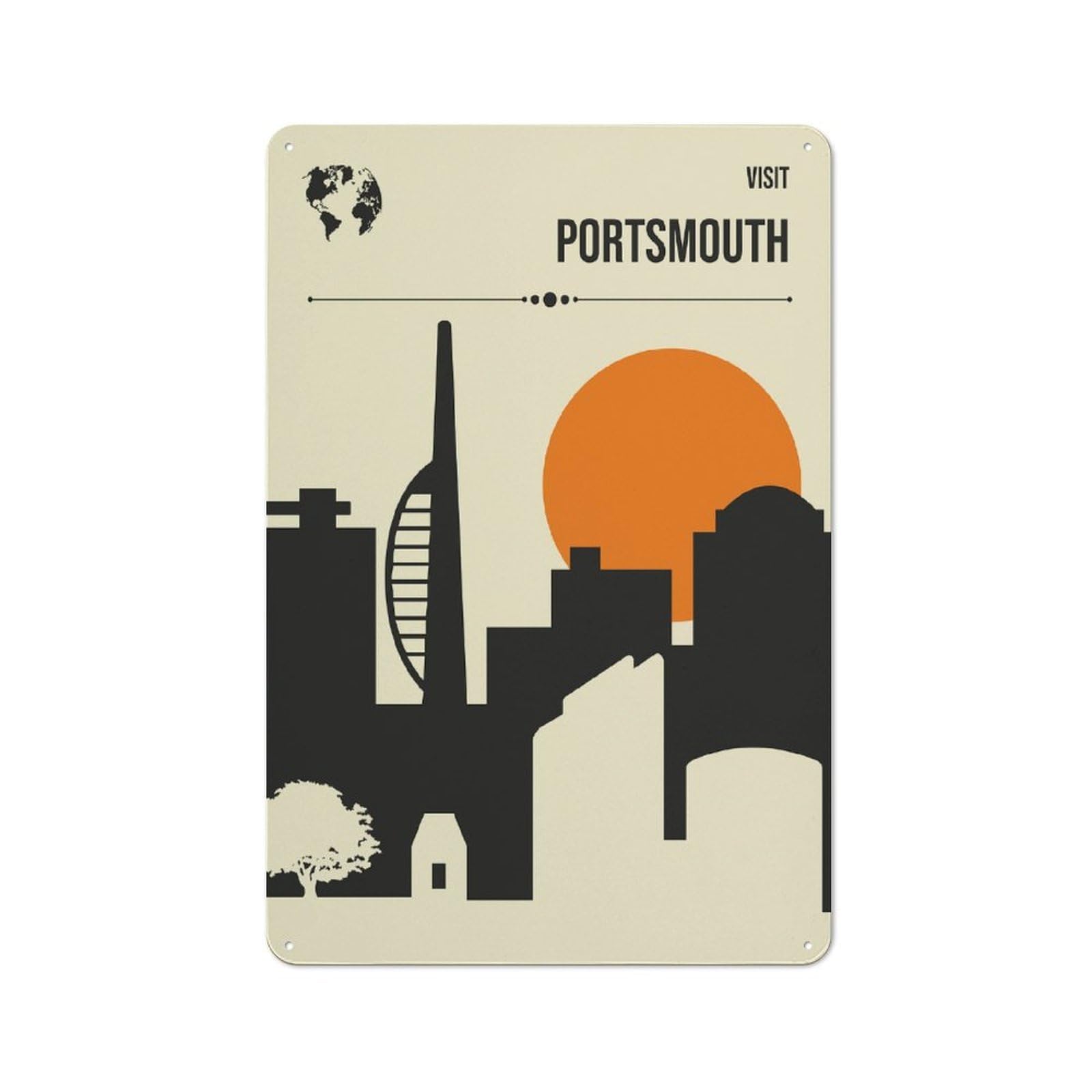 Junmoney Style-15 Tin Wall Sign With Visit Portsmouth Travel Design 30X20cm, Cosy Cafe Wall Decor For Kitchen, Cafe, Pantry Or Dining Room