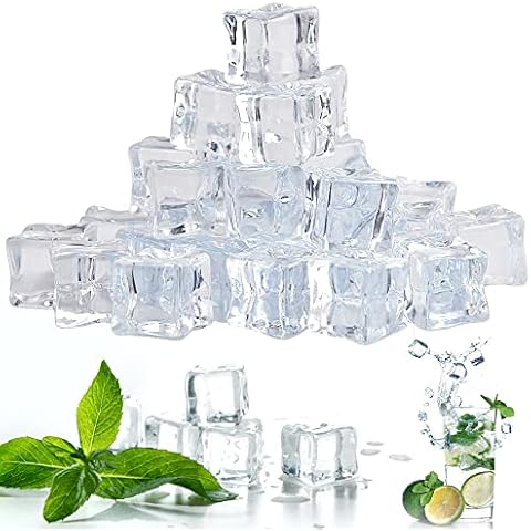 60 Pack Reusable Fake Ice Cubes Artificial Clear Ice Cubes Acrylic Ice Cubes Fake Diamonds Plastic Ice Cubes for Wedding Decor Photography Props Vase Fillers Home Display Decor Cover