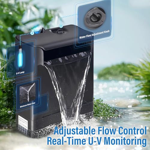 Image of Large Powerful Turtle Tank Filter U V-ery for 40-155 Gal, Low Water Filter Turtle Water Filter for Amphibians Frog Fish Fresh Saltwater Cloudy Green Water Crystal Clear with Turtle Tank Deodorization