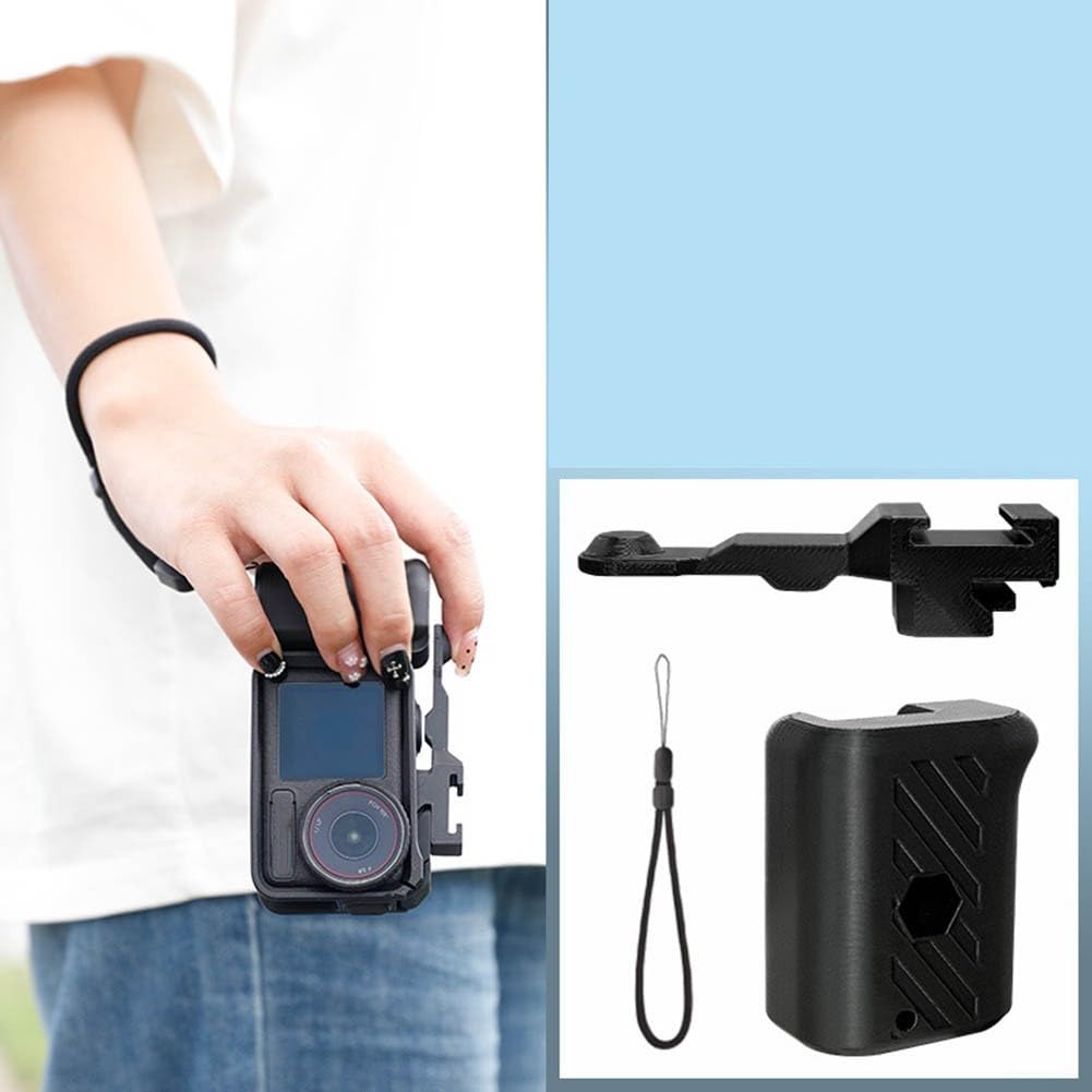 Para DJI Action 5 4 3 Mango de cámara de liberación rápida Ligero Portátil Plástico Foto Grip con correa de mano y botón para fotografía de viajes de aventura (negro)