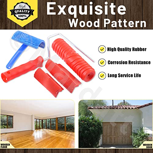 Mardatt Holzmaserung Malwerkzeug Set MS16 MS21 Gummi Empaistische Maserung Muster Roller Maler mit Griff, Kunst Tapete Imitation Holz Textur Maserung Werkzeug für DIY Wand Zimmer Dekoration