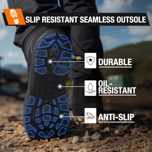 Image of NINGO Steel Toe Work Boots for Men, Non Slip & Puncture Resistant Construction Boots with Breathable Lining, EH Protection, Comfortable Mens Safety Leather Work Shoes for Industrial, Walking Warehouse
