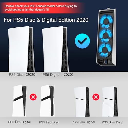 Image of JUSPRO Cooling Fan for PS5 Accessories, Upgraded Quiet Cooler Fan with LED Light for PlayStation 5 Console /PlayStation 5 Digital Edition & Ultra HD Game Console
