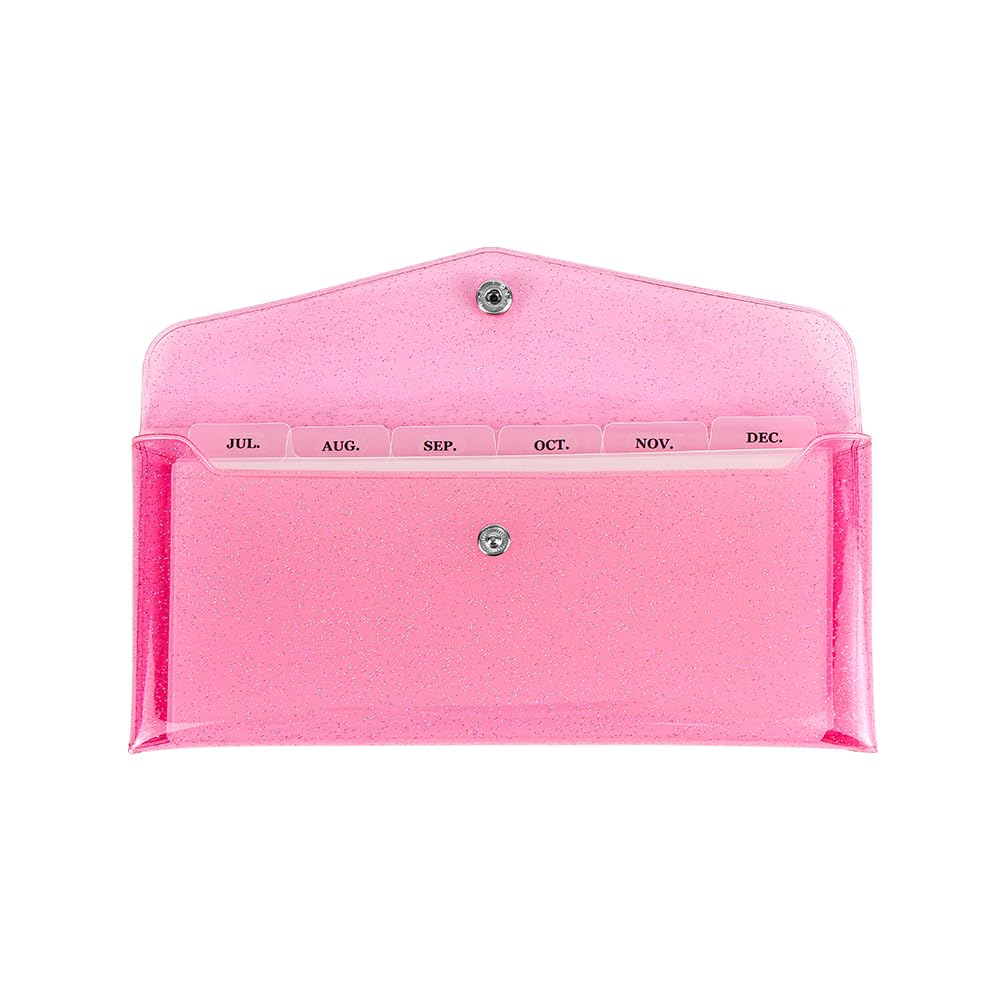 MEI YI TIAN Cash Envelope Wallet with 6pcs Divider with Pockets and 2pcs Tab Stickers Set Reusable Budget Envelopes Pink Glitter PVC Money Bag Pouch Organizer for Budgeting Bill Receipt Coupons