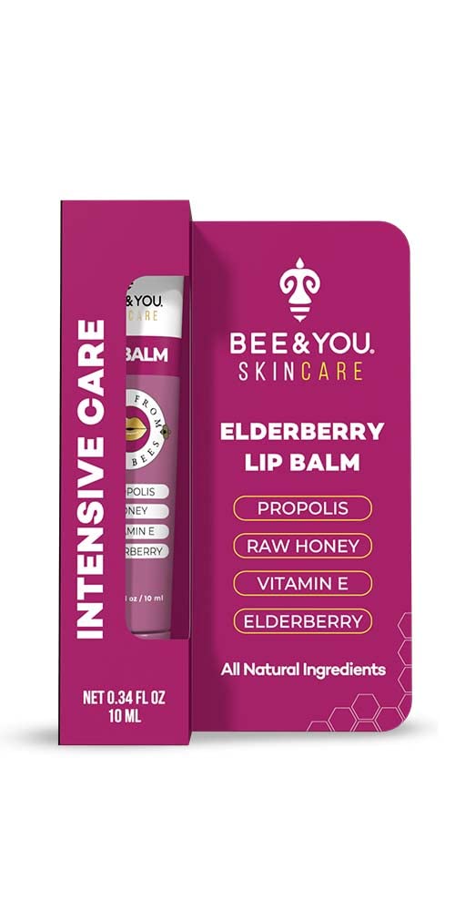 Bee and You Elderberry and Propolis Extract balsam do ust, wosk pszczeli, masło shea, witamina E, 100% naturalny nawilżający balsam do ust, pomadka do pielęgnacji spierzchniętych ust, 10 ml