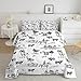 Western Comforter Set Full Size Sketch Cowboy Cow and Horse Bedding Set 3Pcs Farm Animal Quilt Set for Kids Boys Girls Adult Room Decor Black White Rustic Farmhouse Duvet Insert,2 Pillowcase