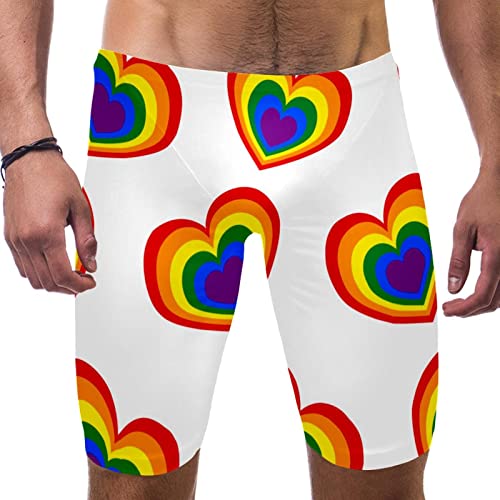 Bañador de competición Rainbow Love Heart para hombres y niños de pierna cuadrada