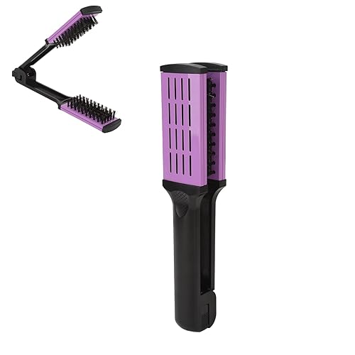 Peine de doble cepillo para alisar el cabello, cepillo de cerdas de doble extremo, peine alisador de abrazadera, peine de pelo morado de doble cara