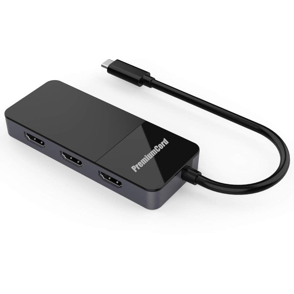 PremiumCord MST Adapter USB-C (DP 1.4) auf 3X HDMI 2.0 für Monitore bis zu 8K @ 30Hz (dreimal 4K), Extended + Mirror + Duplicate Modi, schwarz