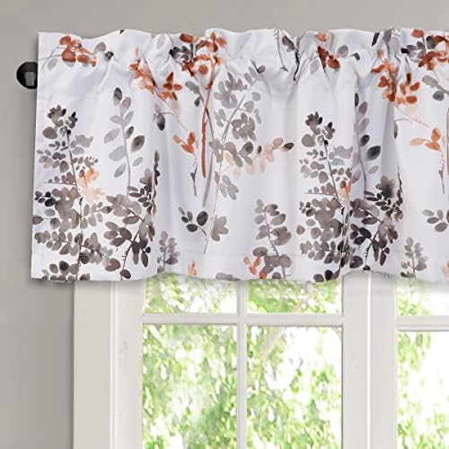 H.VERSAILTEX Valance for Kitchen Windows/Bathroom/Living Room/Bedroom Blackout Window Valance Thermal Insulated Rod Pocket Valance Curtains, 52" W x 18" L, Floral Pattern in Grey and Coral, 1 Panel