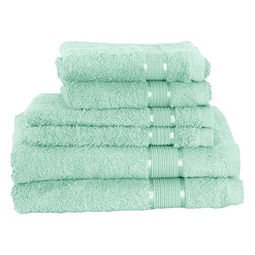 Mixibaby 6 TLG. Handtuchset 2X Duschtuch 2X Gästetuch 2X Waschlappen Mint mit Farbkombi, Farbe:Mint