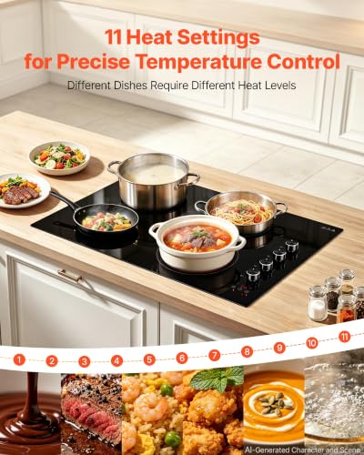 Image of VEVOR Electric Cooktop 30inch 4 Burners Stove Top 6700W 220V No Plug, Ceramic Built-in Radiant Electric Stove, with 11 Power Levels, Timer, Child Lock, Over-Heat Guard, Knob /Touch Control