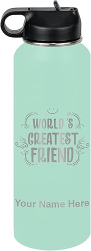 Miniatura 70 de LaserGram Personalized Water Bottle, World's Greatest Friend, Stainless Steel Double Wall Vacuum Insulated with Flip Top Straw, Custom Engraved Gift
