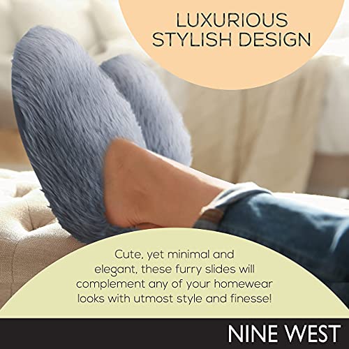 Nine West Slippers For Women, Furry Fuzzy Winter House Shoes, Grey, Medium 7-8 #TOP4