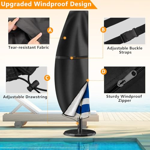 Umbrella Covers for Outdoor Umbrellas 9ft to 12ft, 420D Patio Waterproof Parasol Umbrella Cover for Cantilever Offset Banana Umbrella with Zipper for Anti-UV Rain Wind Dust (Black)…