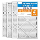LotFancy Filtros de aire MERV 11 de 14 x 25 x 1, paquete de 4 filtros plisados para aire acondicionado HVAC (tamaño real: 13.75 x 24.75 x 0.75 pulgadas)
