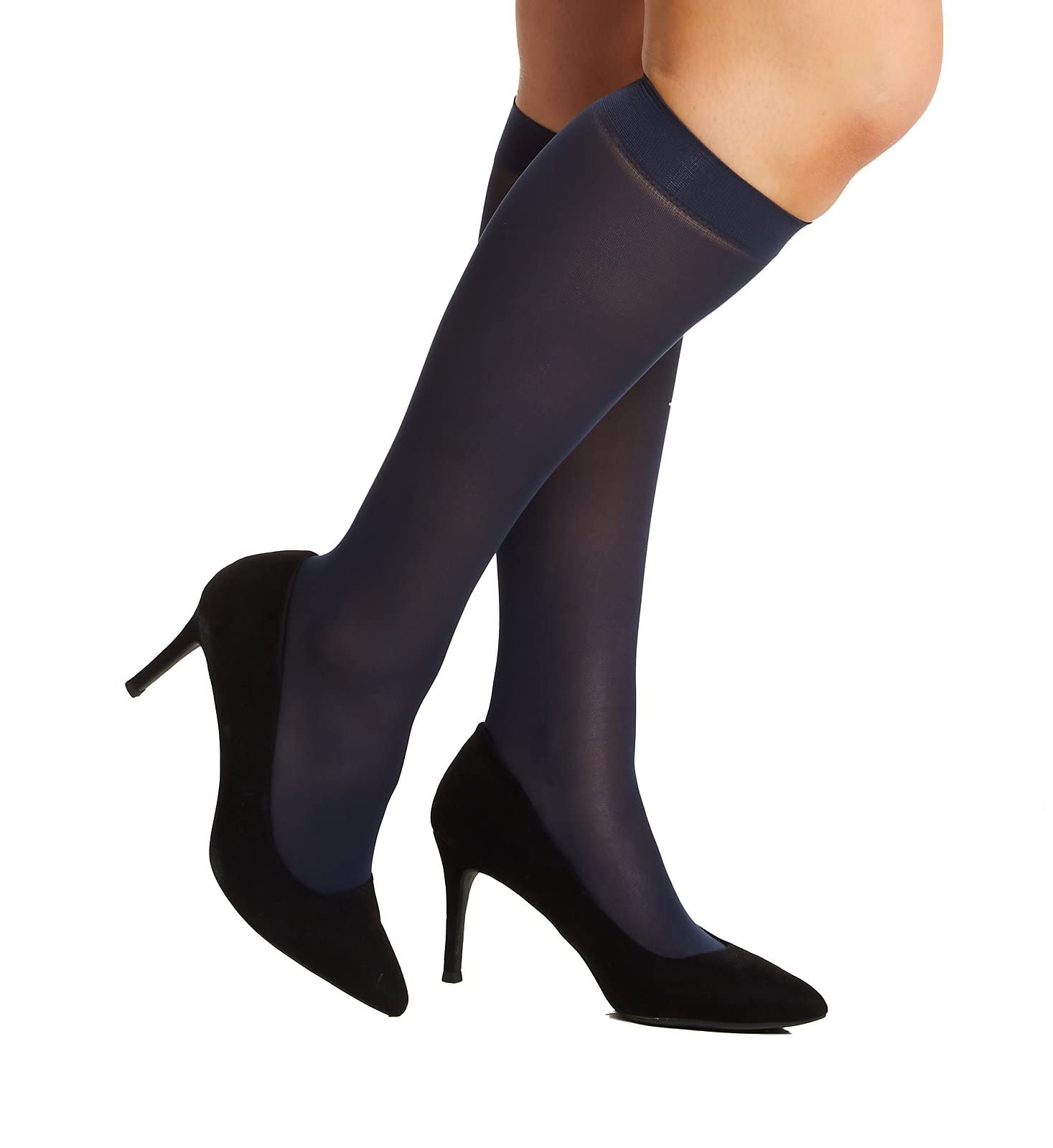 Berkshire Women's Navy 3 Pairs Opaque Trouser Pantyhose With Sandalfoot Toe Queen Size Knee High, 10-12 Plus