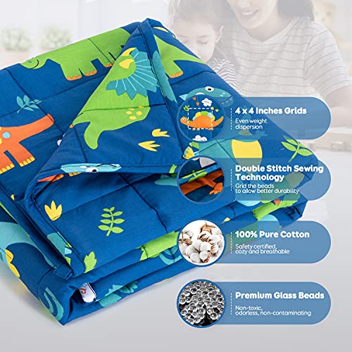 Sivio Weighted Lap Pad 3lbs, Cotton Weighted Blanket Sensory Weighted Lap Blanket Indoor Outdoor, 20 x 30 Inch, Blue Dinosaur