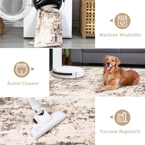 CIBTYHOH Modern Abstraktes Bereich Teppich Wohnzimmer Carpet Flauschiger Kurzflor Teppich Schlafzimmer 240 * 340cm Waschbare Teppiche für Eingangsbereich(Braun)