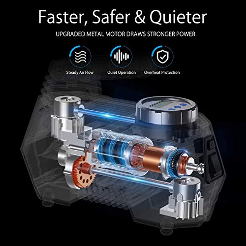 Image of EzLife Portable Air Compressor Tire Inflator EL-3631 | Car Tyre Pump with Digital Pressure Gauge (150 PSI 12V DC), Bright Emergency Flashlight - for Cars & Trucks (Portable Air Compressor)