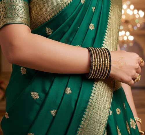 Image of Touchstone Indian Colorful Bead Bracelet Bollywood Beaten Metal Beads Openable Broad Cuff Bracelet in Gold or White Tone for Women.