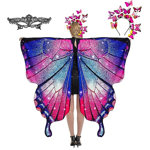 plainshe Butterfly Wings, Fairy Wings for Adults Butterfly Costume, Halloween Costumes for Women 3PCS Butterfly Cape Set. (#028)